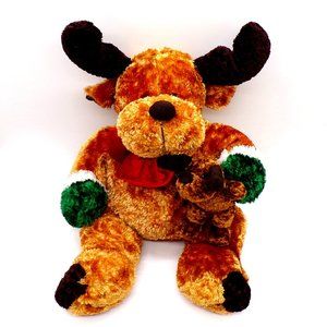 Christmas Reindeer with Baby Plush Soft Brown Red Green Stuffed Animal Toy